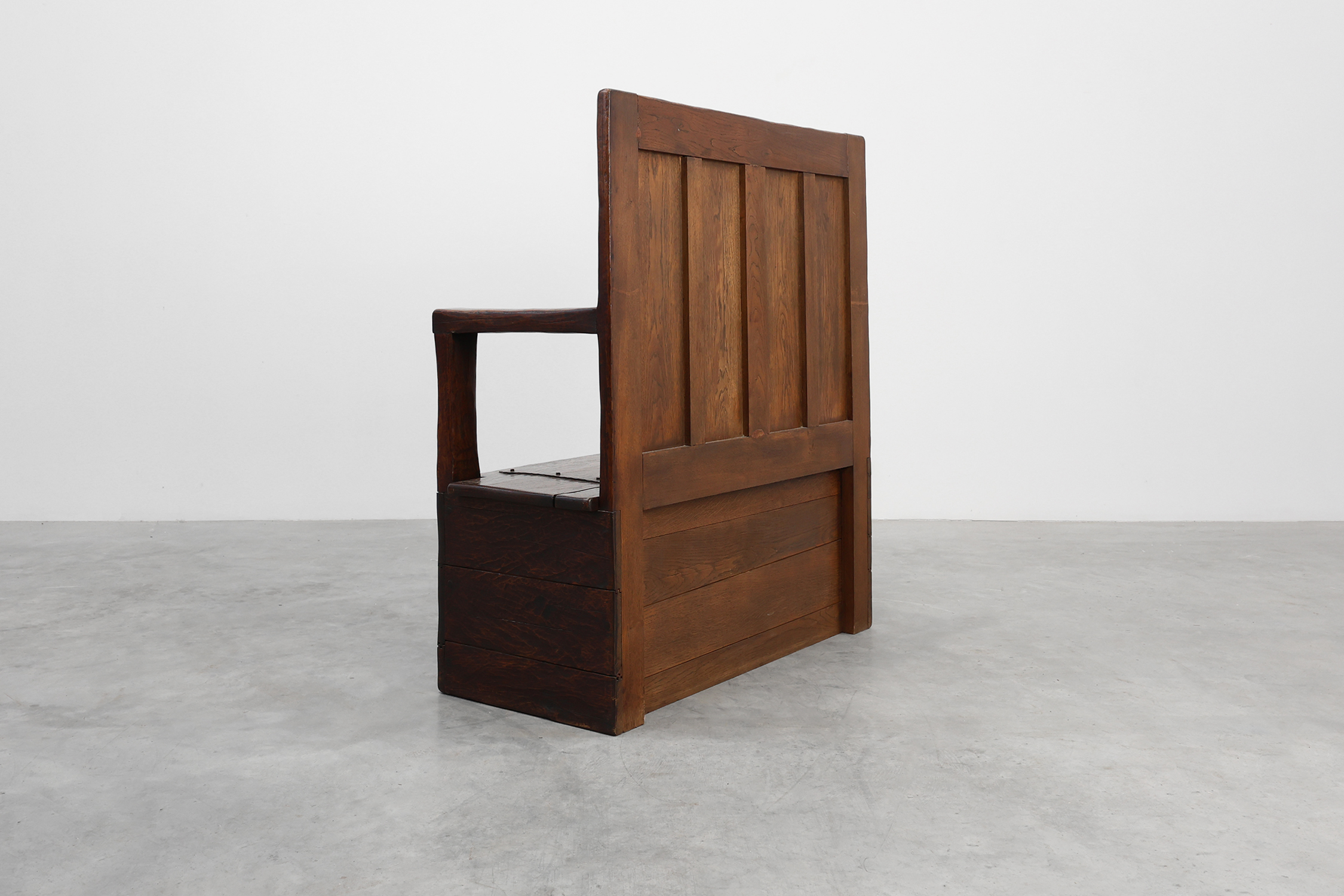 Rustic solid oak carved bench with storage compartment, France 19th centurythumbnail